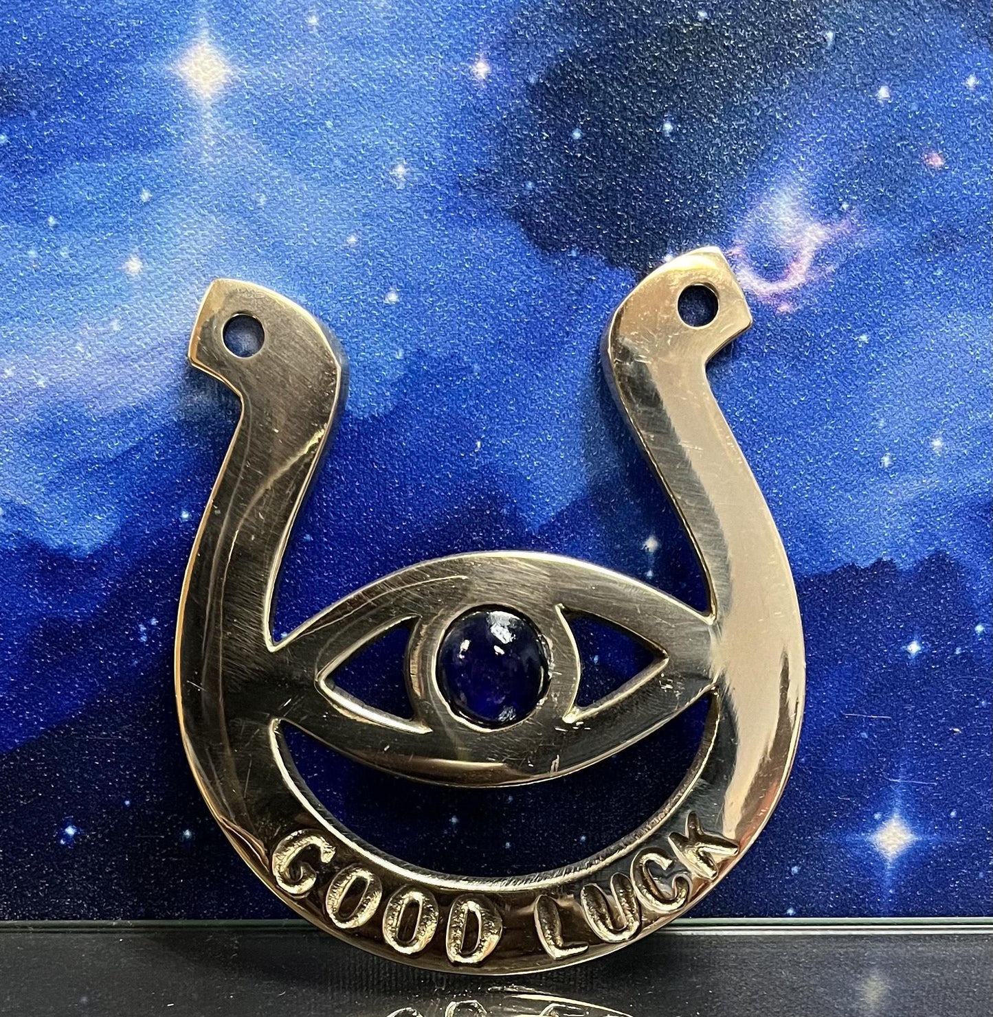 Evil Eye Brass Horse Shoe 4"
