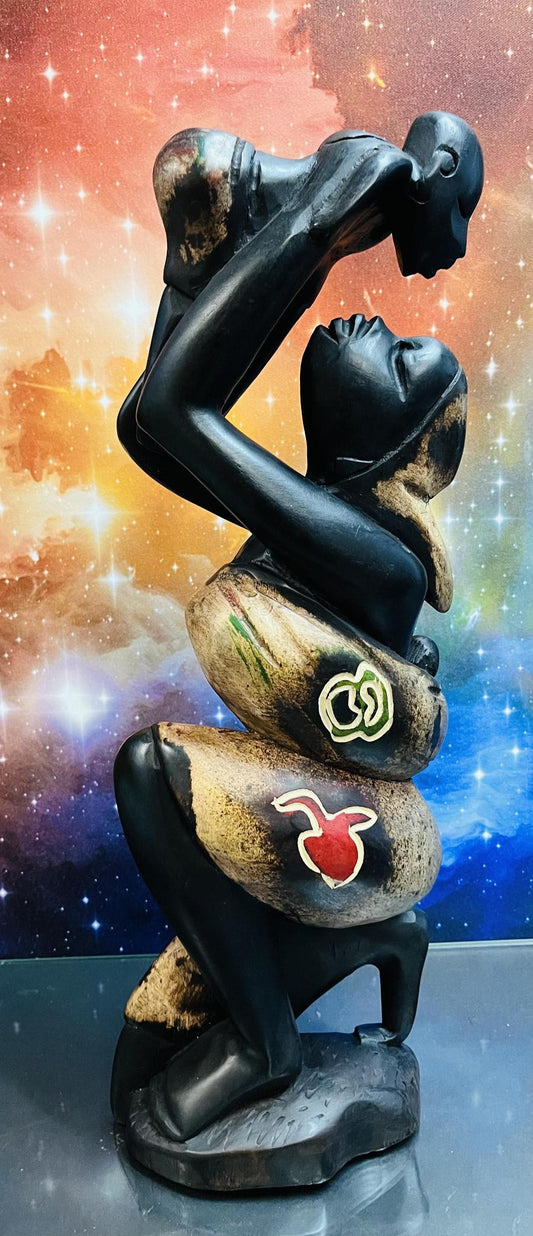 Ghanaian Wooden Mother & Baby Statue